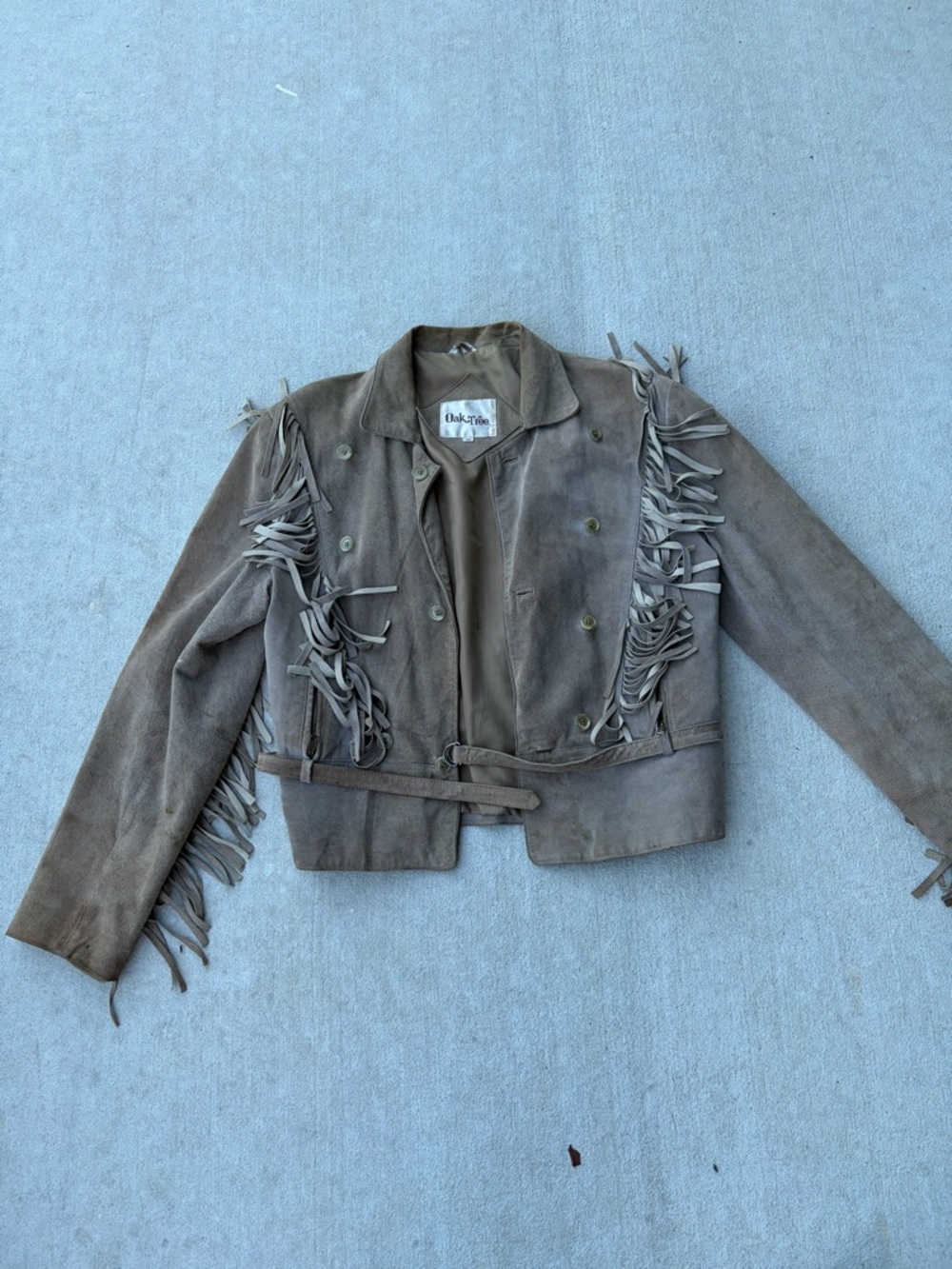 Oak Tree Taupe Leather Fringe Jacket